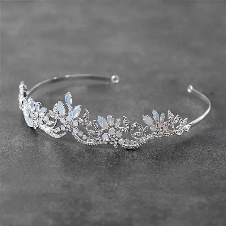 Opal and Crystal Silver Wavy Motif Tiara