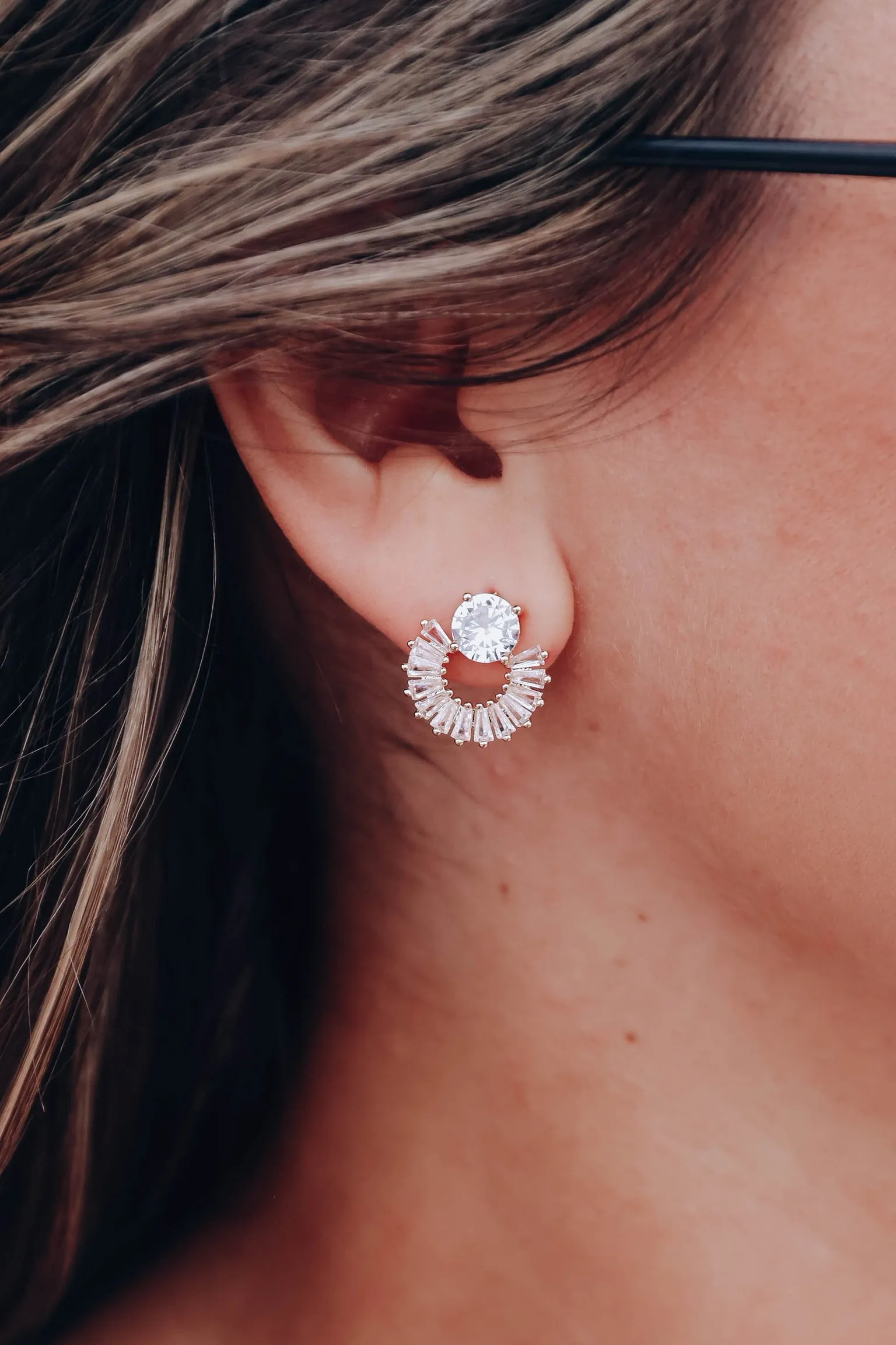 Open Crystal Stud Earrings - Gold
