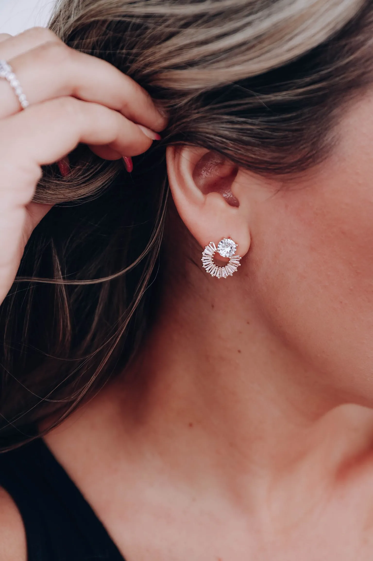 Open Crystal Stud Earrings - Gold