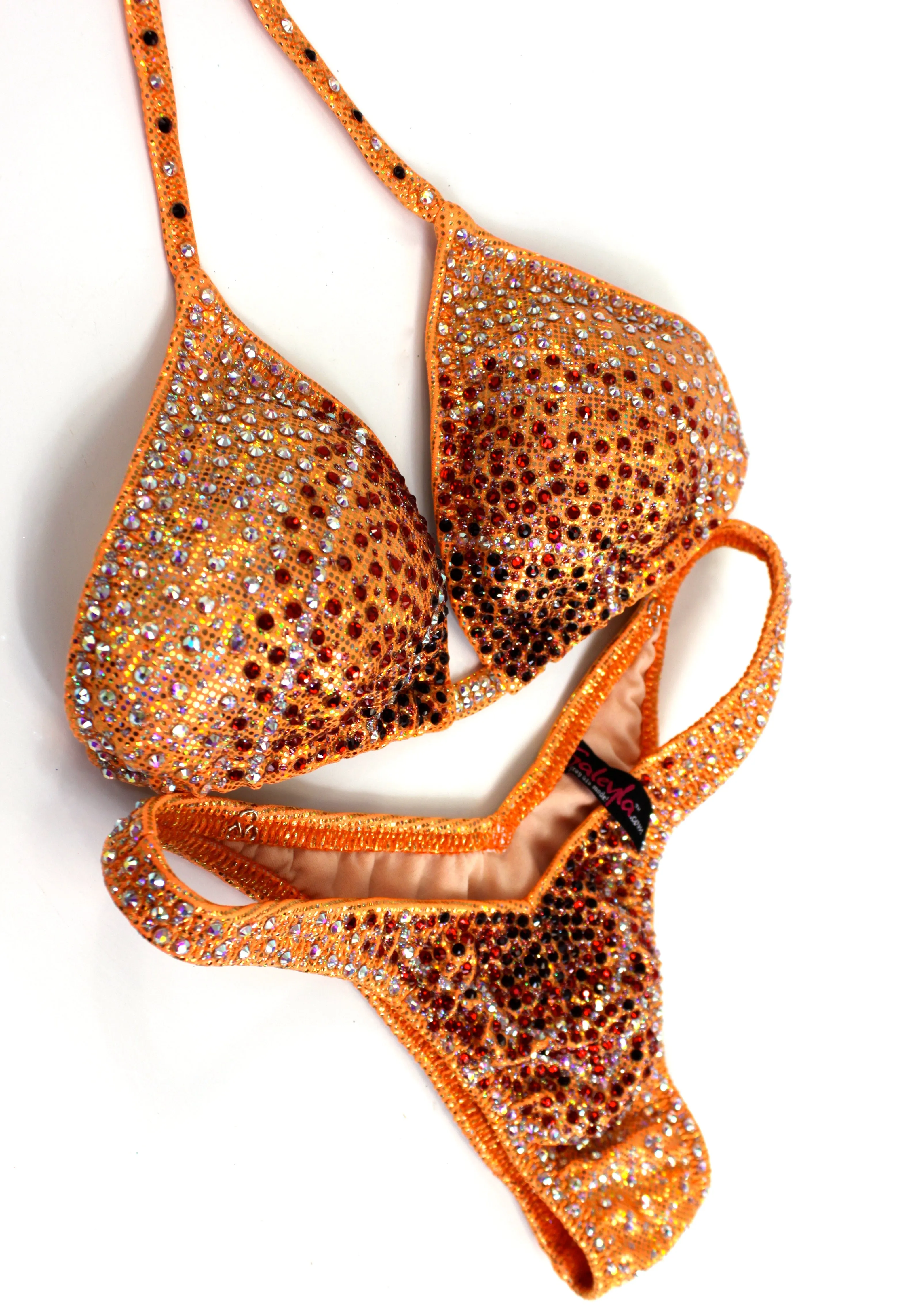 Orange Gradient Hologram Spandex Crystals Figure Competition Suit