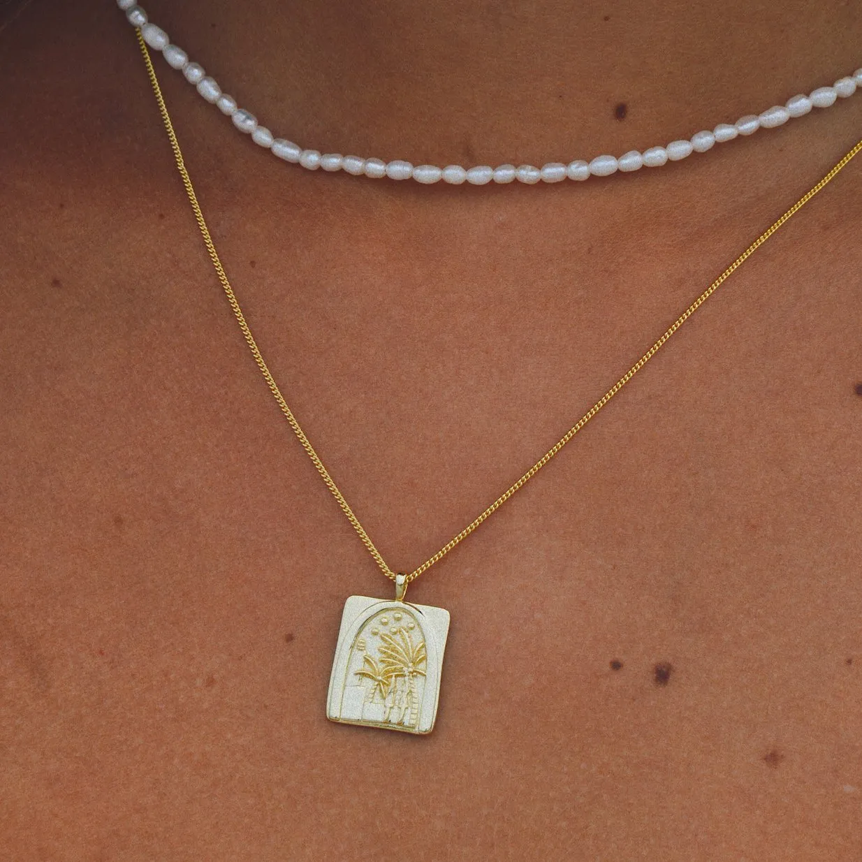 Palm Tree Oasis Pendant Necklace