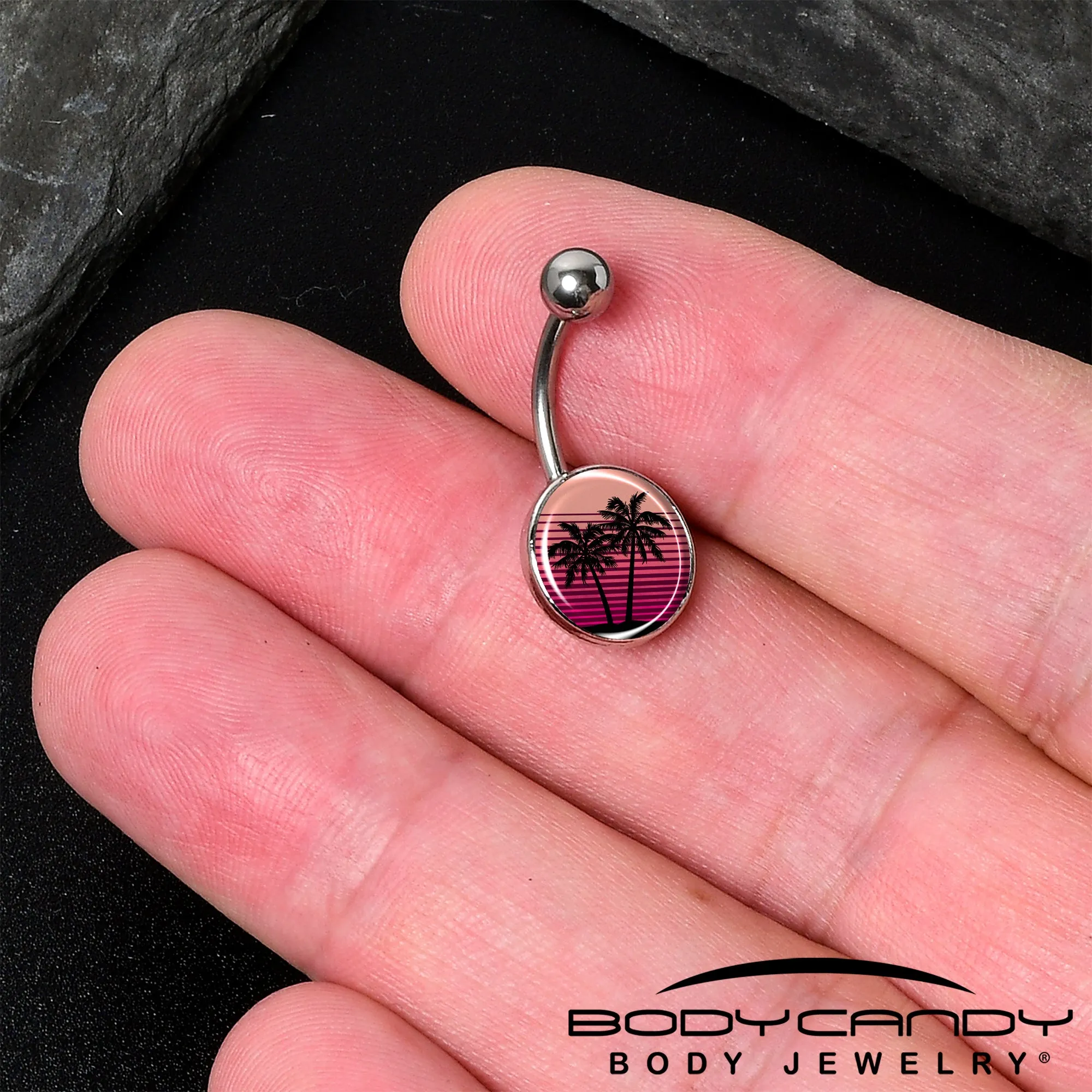 Palm Tree Retro Sunset Belly Ring