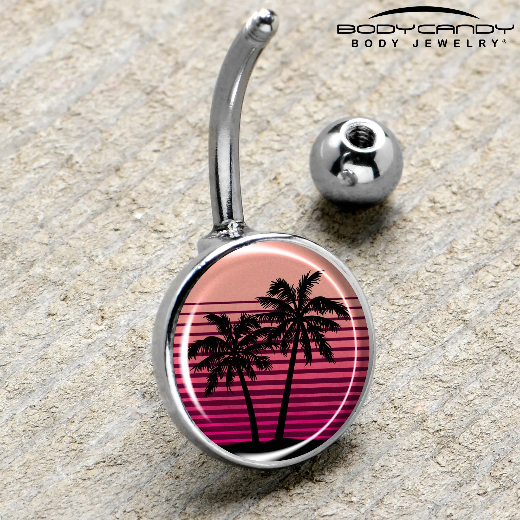 Palm Tree Retro Sunset Belly Ring