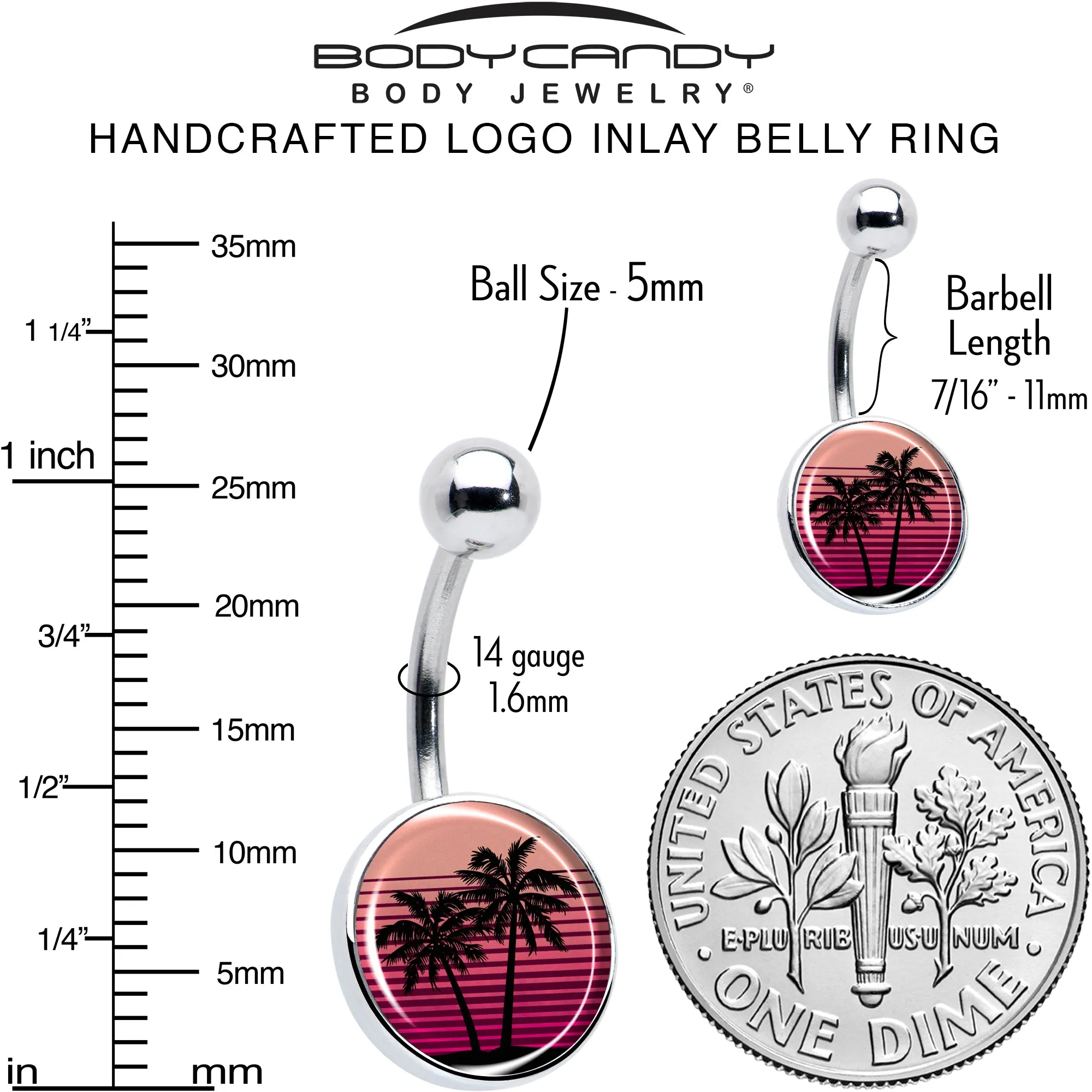 Palm Tree Retro Sunset Belly Ring