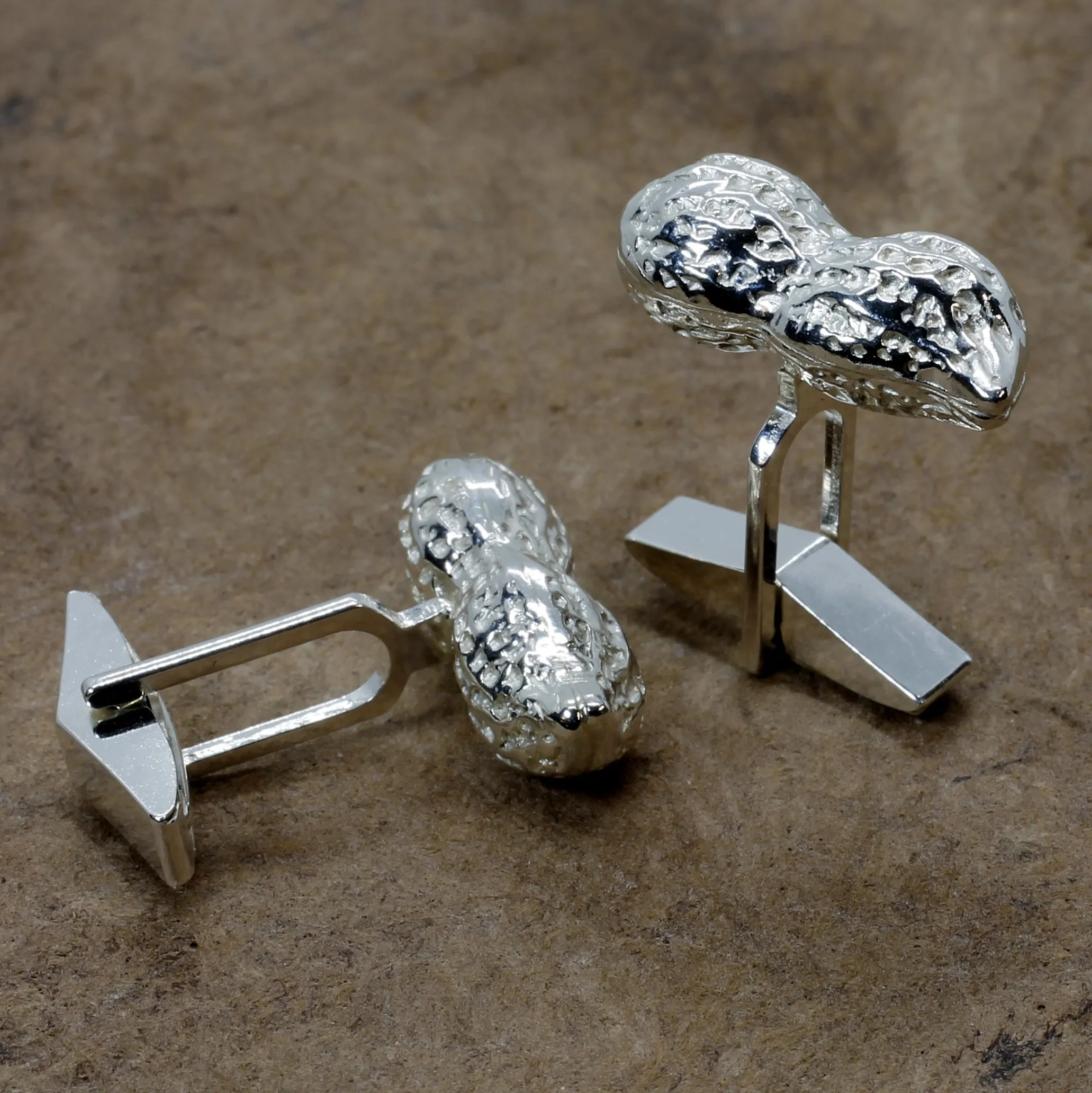 Peanut Cuff Links for him with 925 Sterling Silver Whole Shell Peanuts