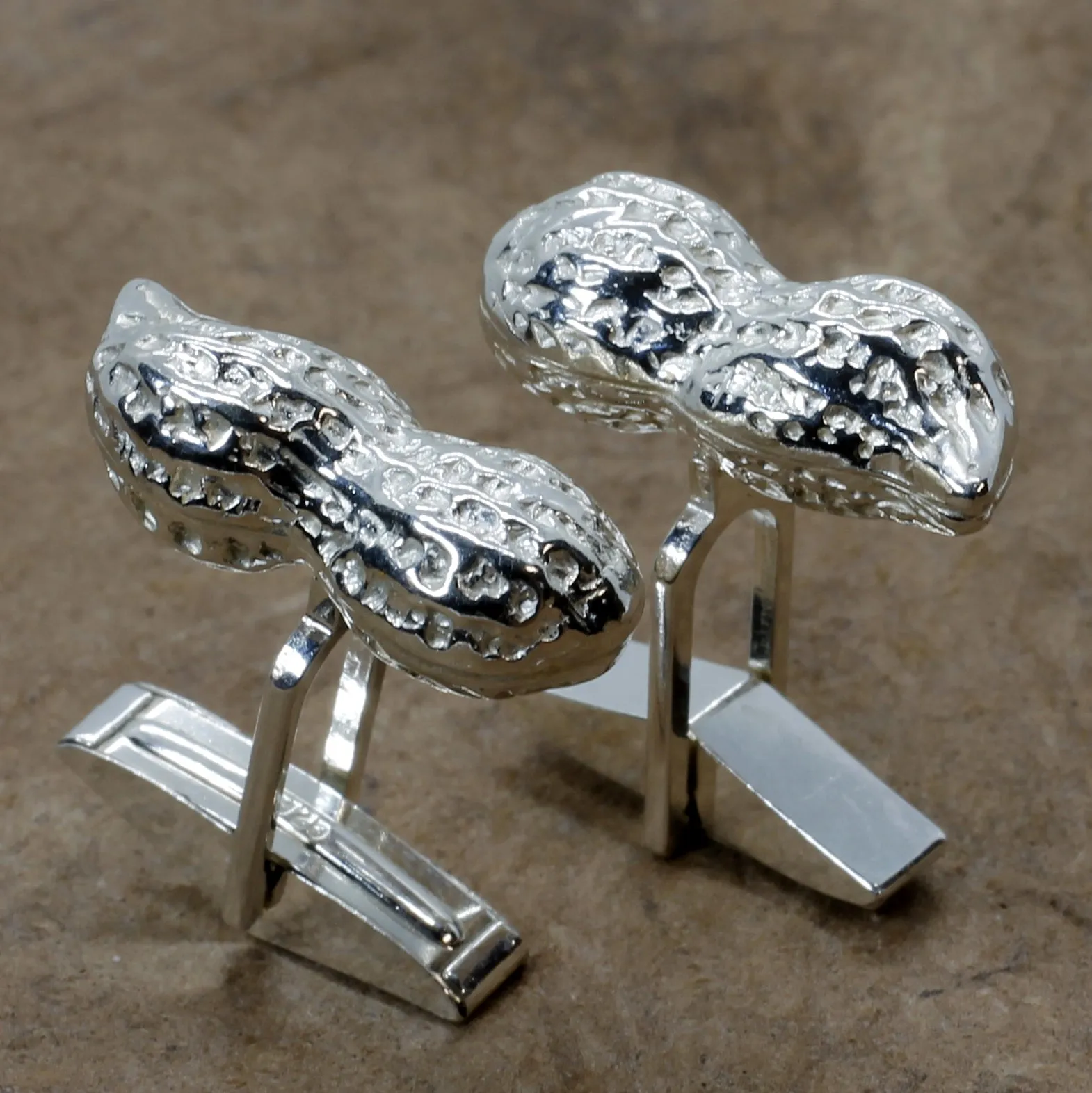 Peanut Cuff Links for him with 925 Sterling Silver Whole Shell Peanuts