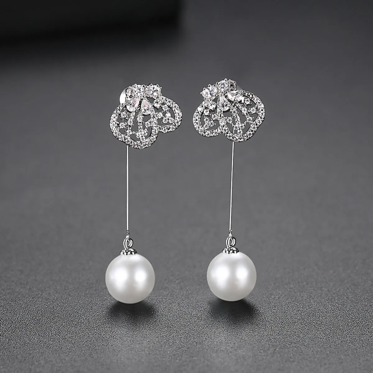 Pearl & Cubic Zirconia Silver-Plated Butterfly Drop Earrings