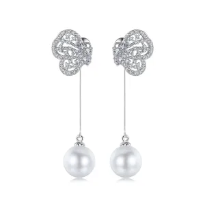 Pearl & Cubic Zirconia Silver-Plated Butterfly Drop Earrings