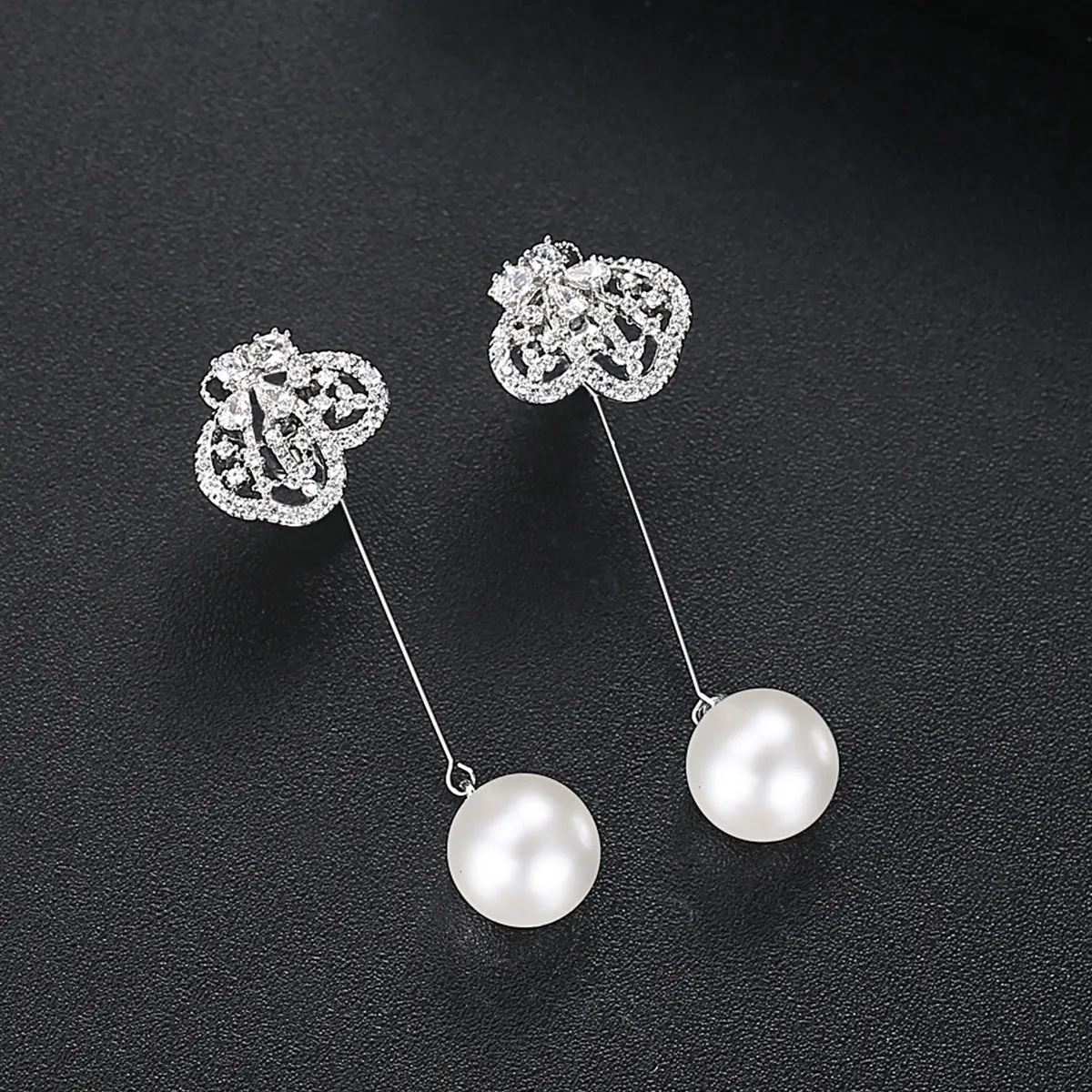 Pearl & Cubic Zirconia Silver-Plated Butterfly Drop Earrings