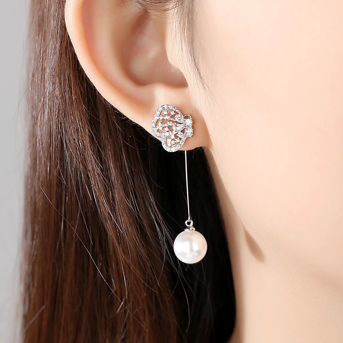 Pearl & Cubic Zirconia Silver-Plated Butterfly Drop Earrings