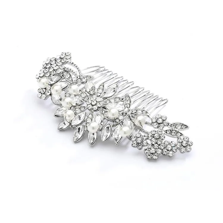 Pearl, Crystal & Lucite Sunburst Hair Comb