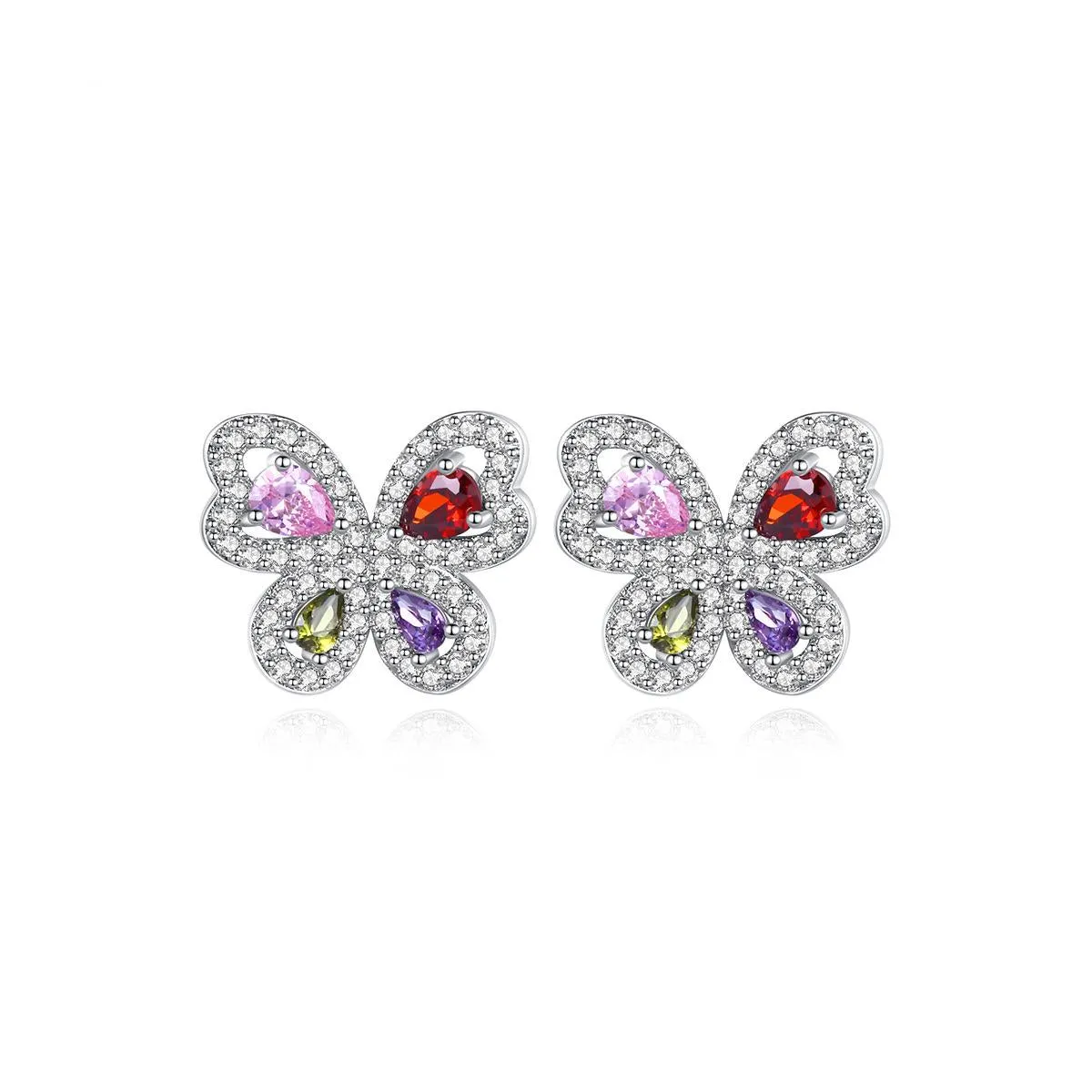 Pink Crystal & Clear Cubic Zirconia Butterfly Stud Earrings