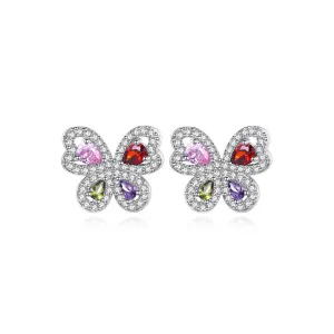Pink Crystal & Clear Cubic Zirconia Butterfly Stud Earrings