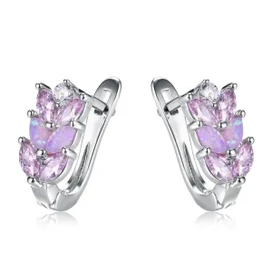 Pink Opal & Crystal Silver-Plated Leverback Earrings