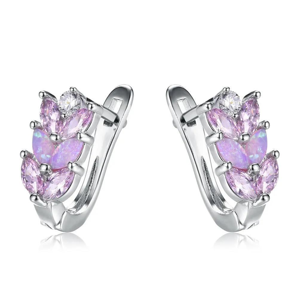 Pink Opal & Crystal Silver-Plated Leverback Earrings