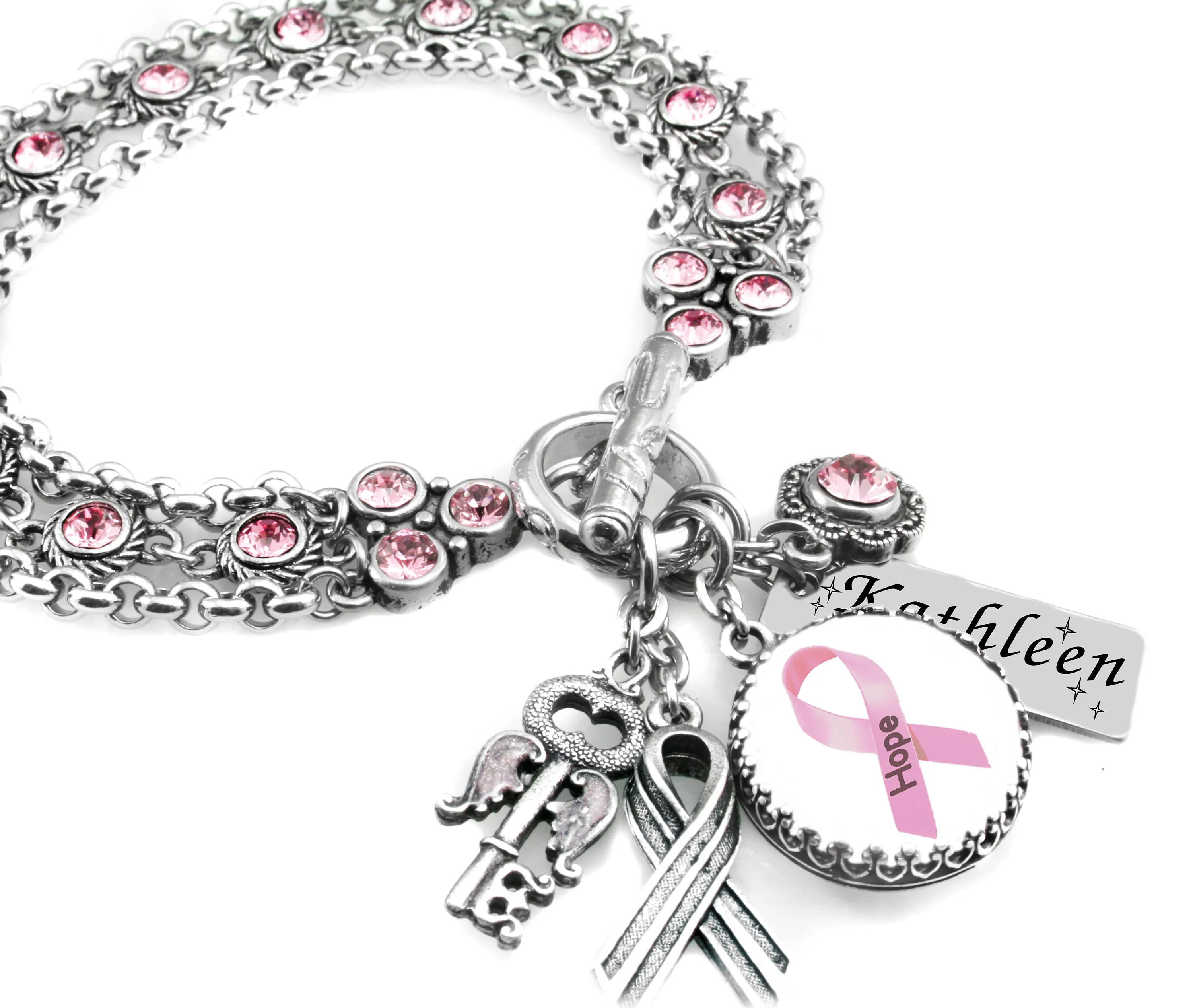 Pink Ribbon, Personalized Breast Cancer Bracelet