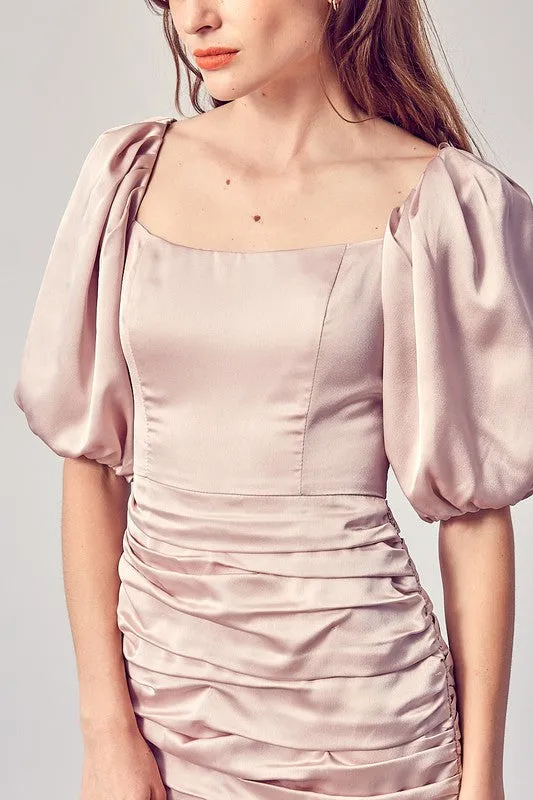 Puff Sleeve Satin Dress