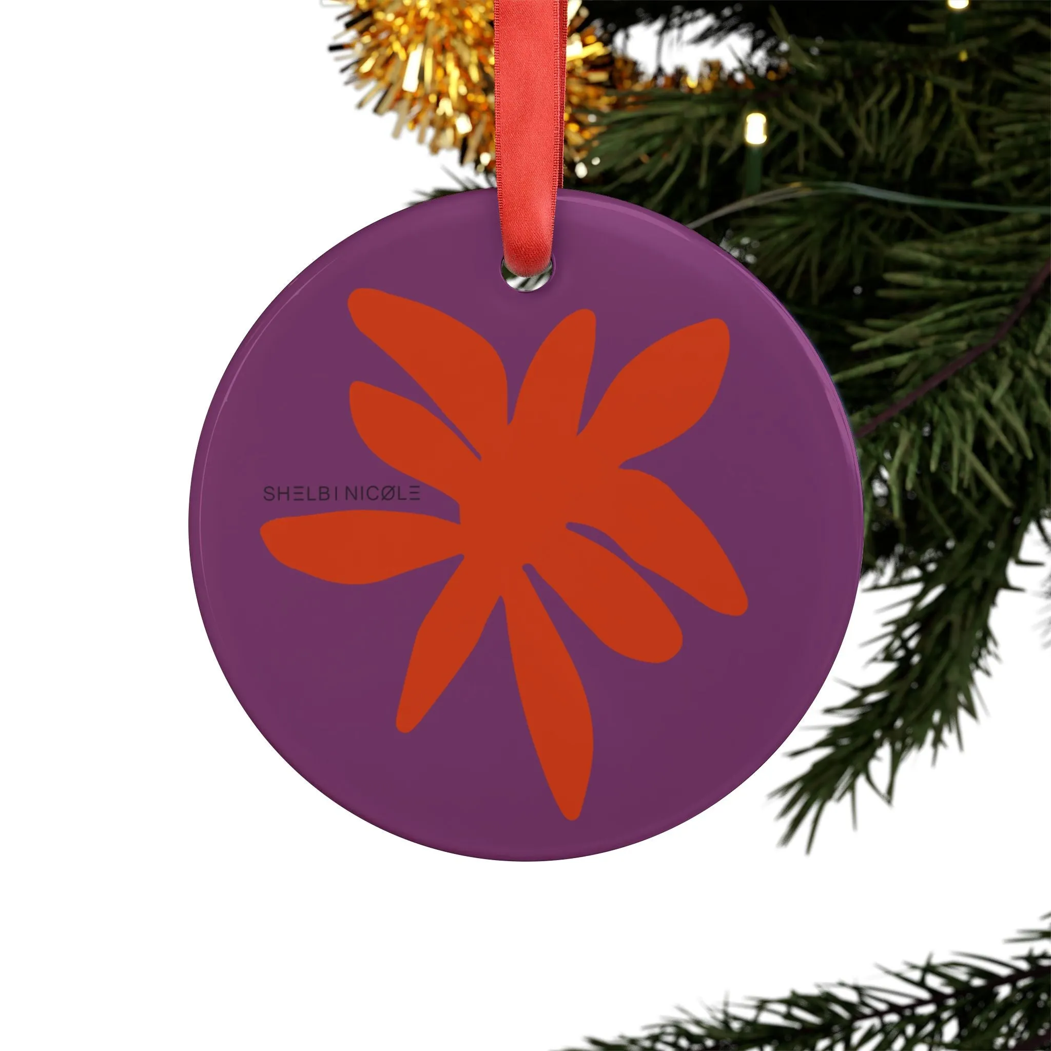 Purple & Red Acrylic Ornament with Ribbon by Shelbi Nicole