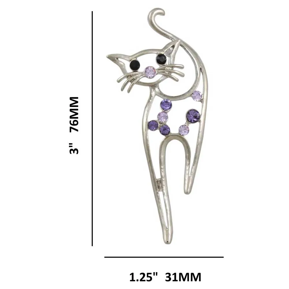 Purple Crystal Long Legged Cat Brooch Pin - PRC021