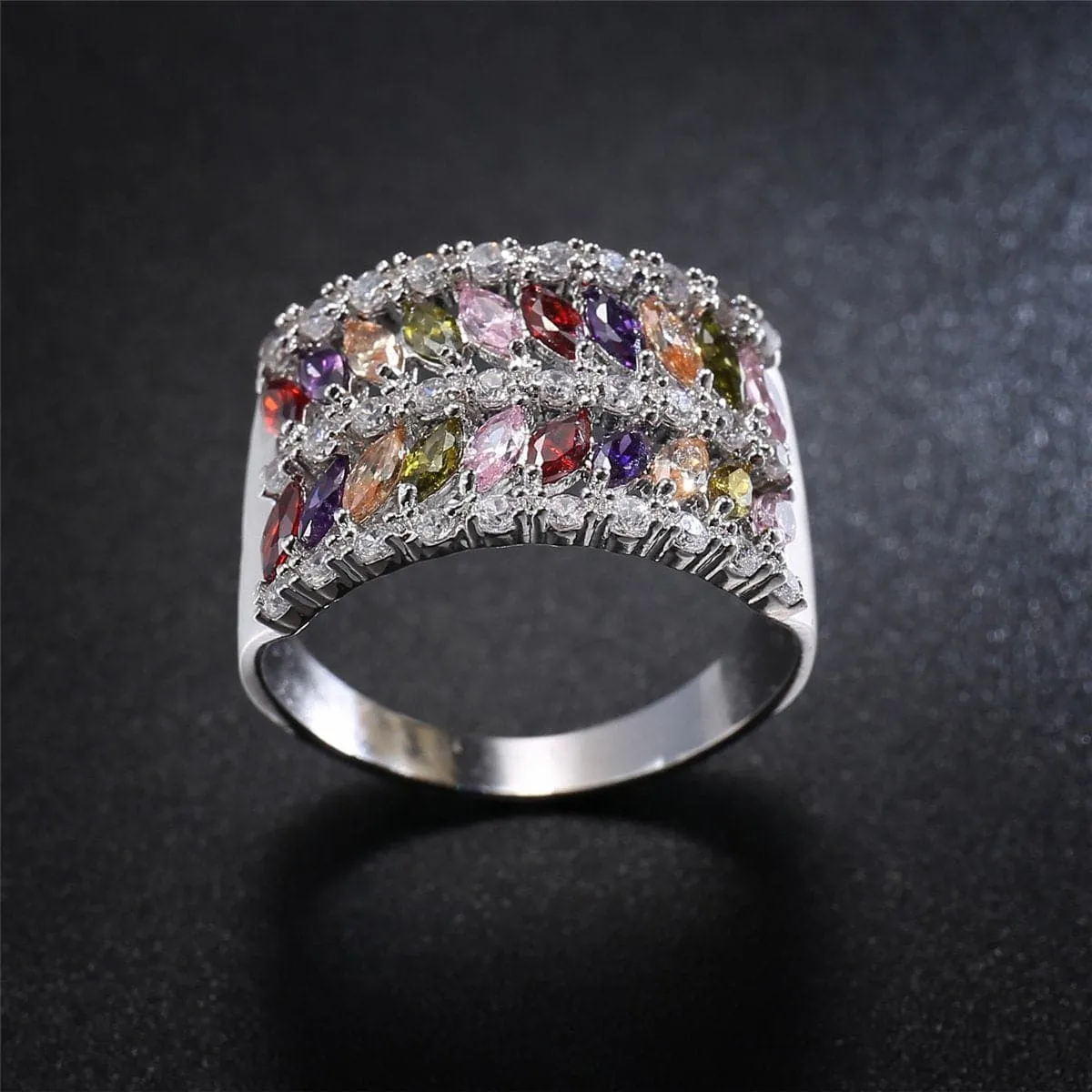 Purple Cubic Zirconia & Silver-Plated Marquise-Cut Band