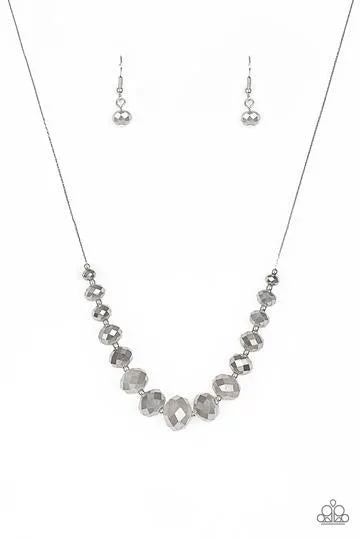 "Crystal Carriages" Silver Metal & Smoky Gray Graduated Crystal Necklace Set
