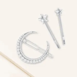 "Rise & Shine" 7.6CTW Prong-Set Moon and Stars Hair Pin Set