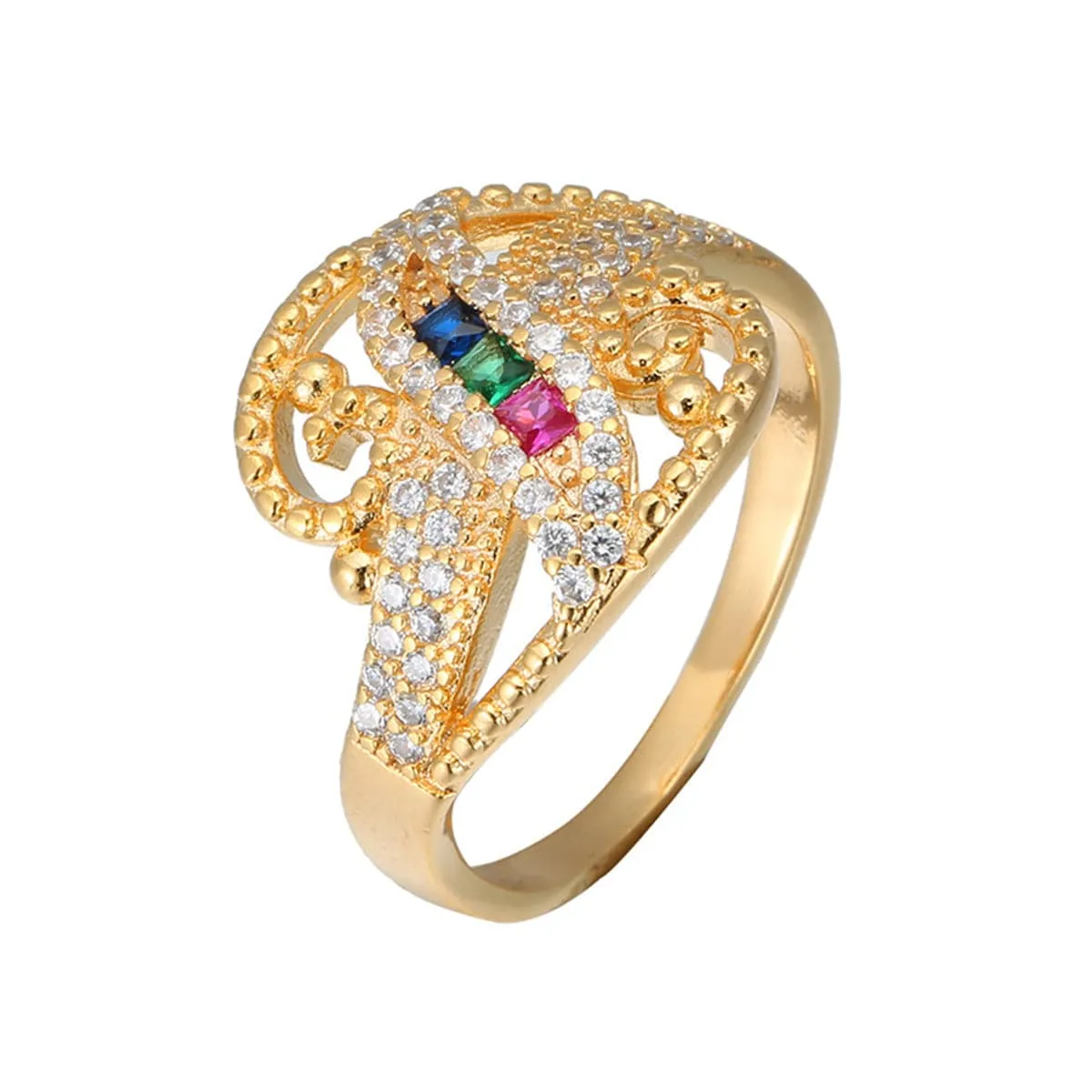 Rainbow Crystal & Cubic Zirconia Leaf Ring