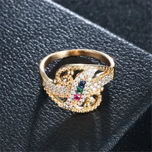 Rainbow Crystal & Cubic Zirconia Leaf Ring