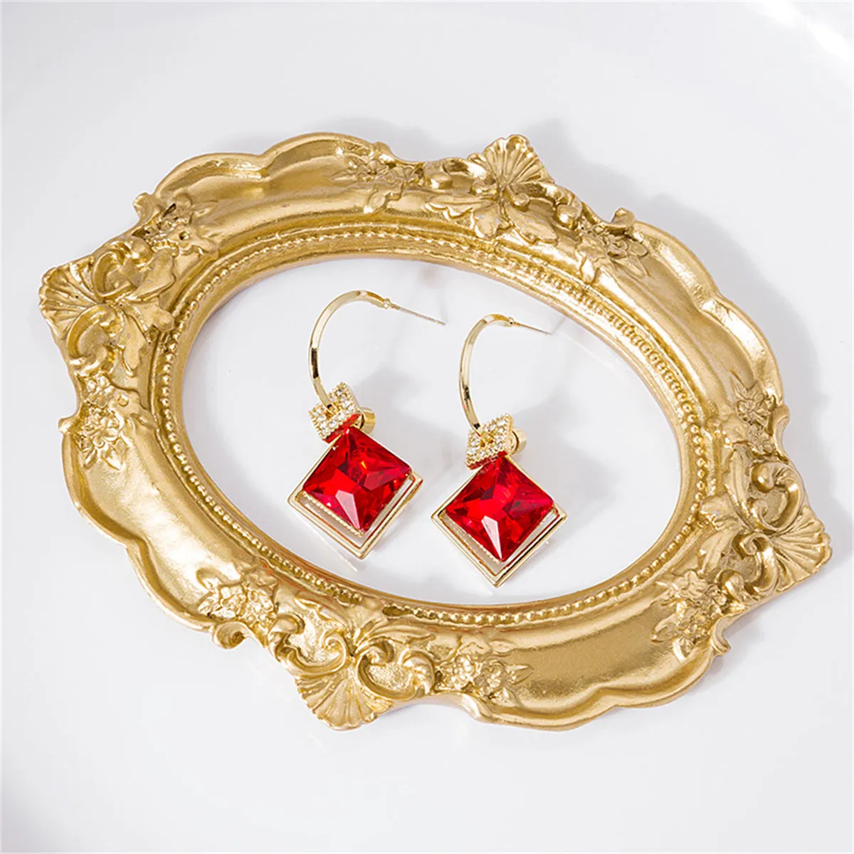Red Princess Crystal & Clear Cubic Zirconia Huggie Earrings