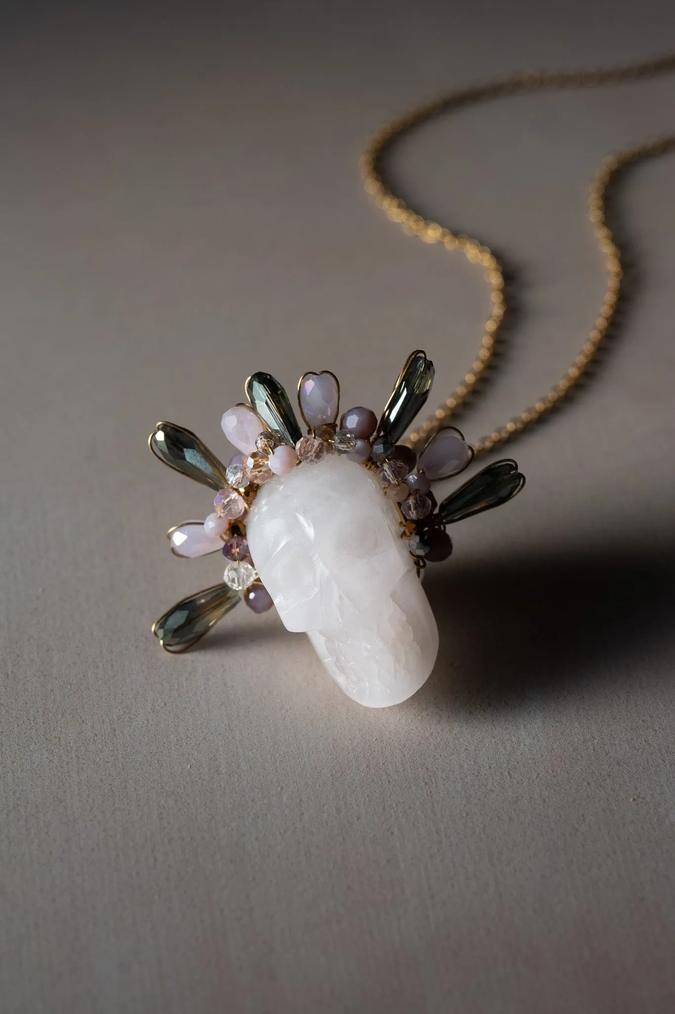 Rose Quartz Frida Skull Necklace