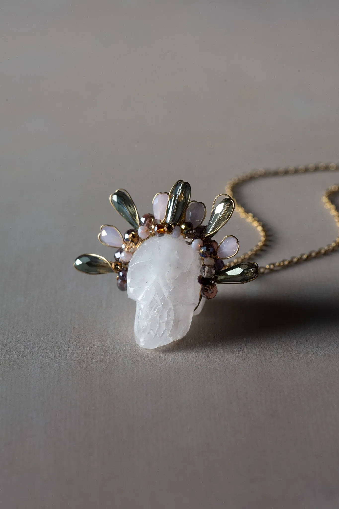 Rose Quartz Frida Skull Necklace