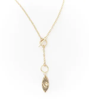 Ruchi Crescent Moon Charm Gold Dainty Drop Lariat Necklace