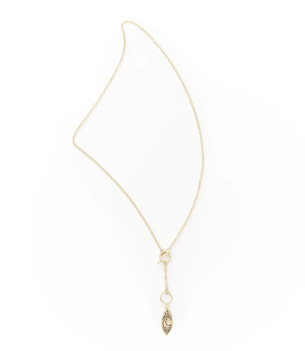 Ruchi Crescent Moon Charm Gold Dainty Drop Lariat Necklace