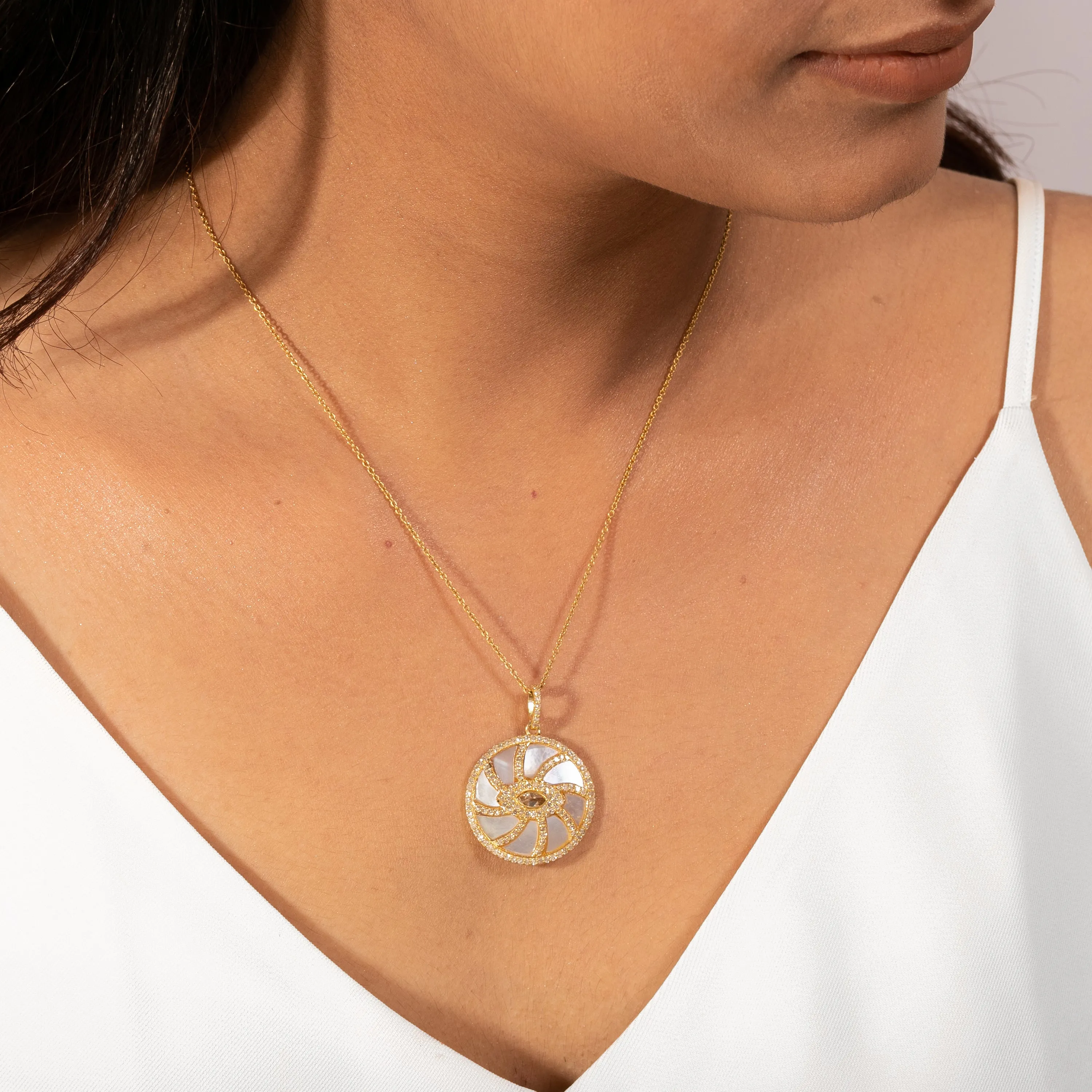 Salt & Pepper Diamond Pendant with Mother Of Pearl
