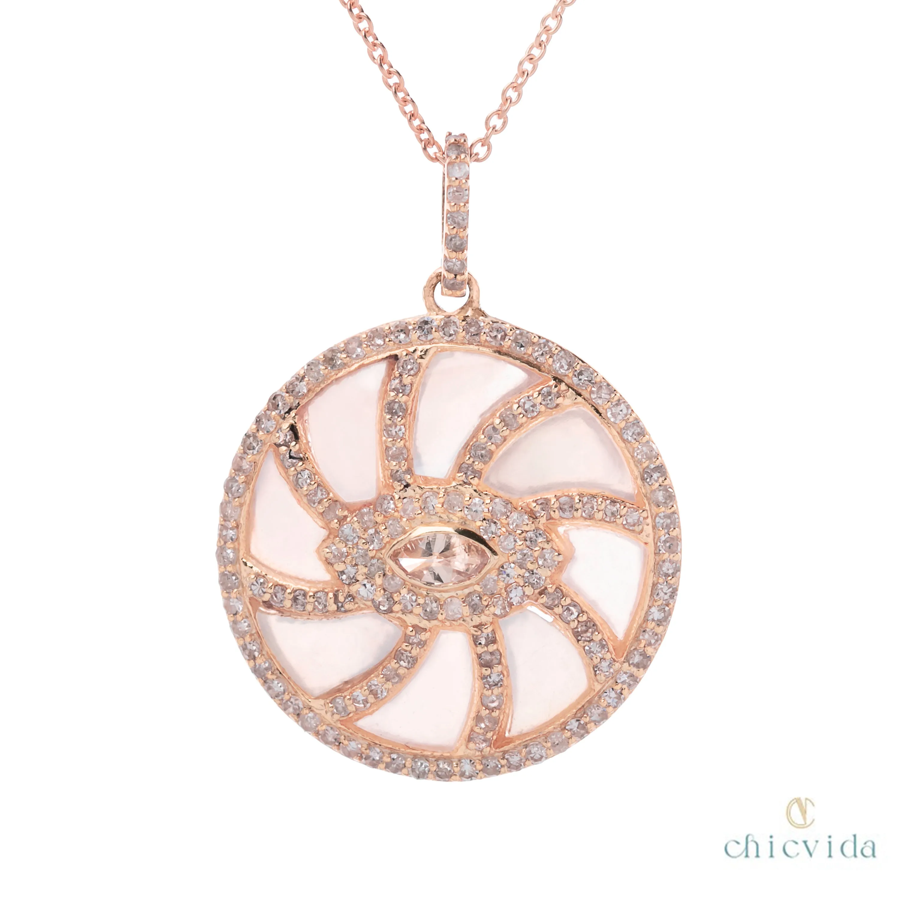 Salt & Pepper Diamond Pendant with Mother Of Pearl