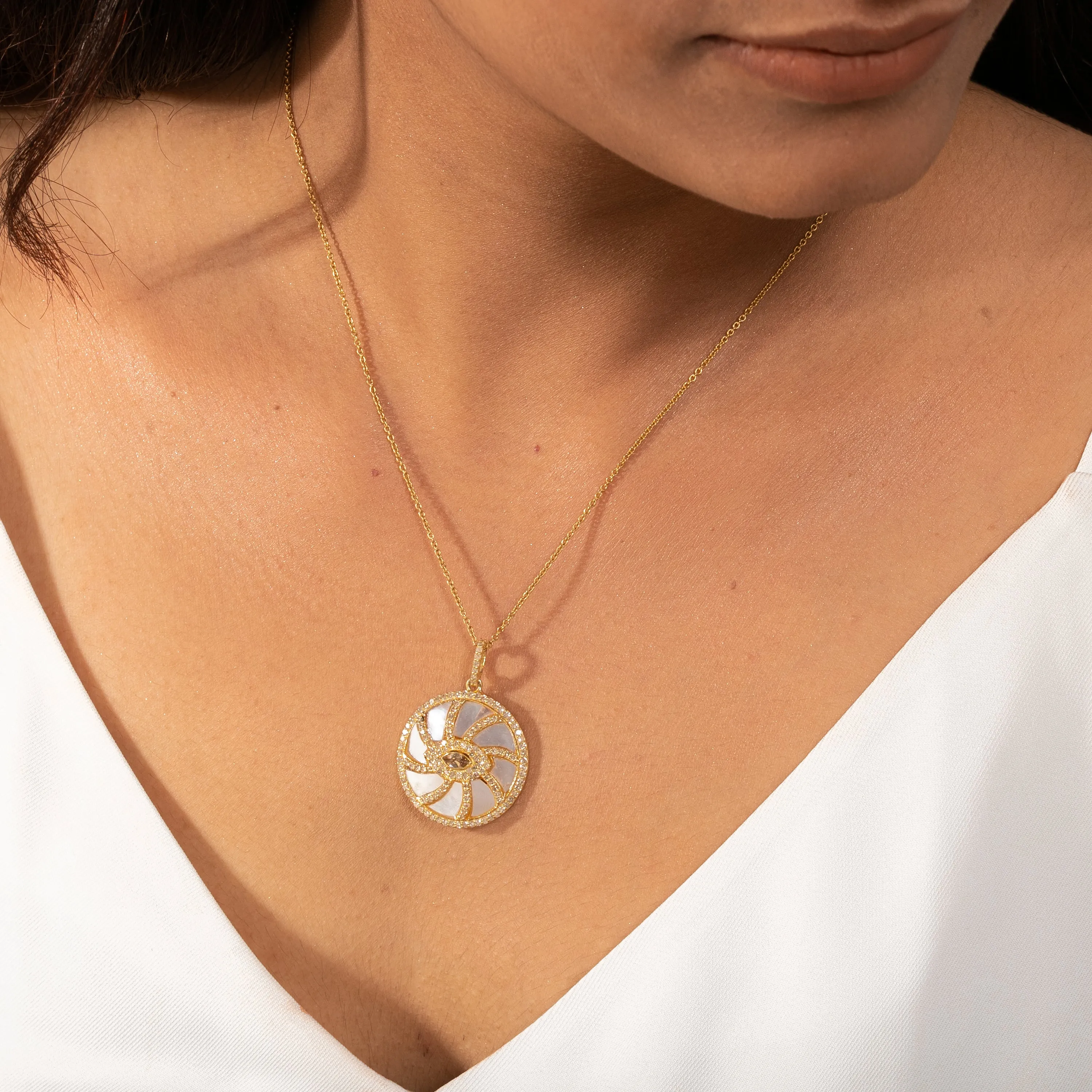 Salt & Pepper Diamond Pendant with Mother Of Pearl