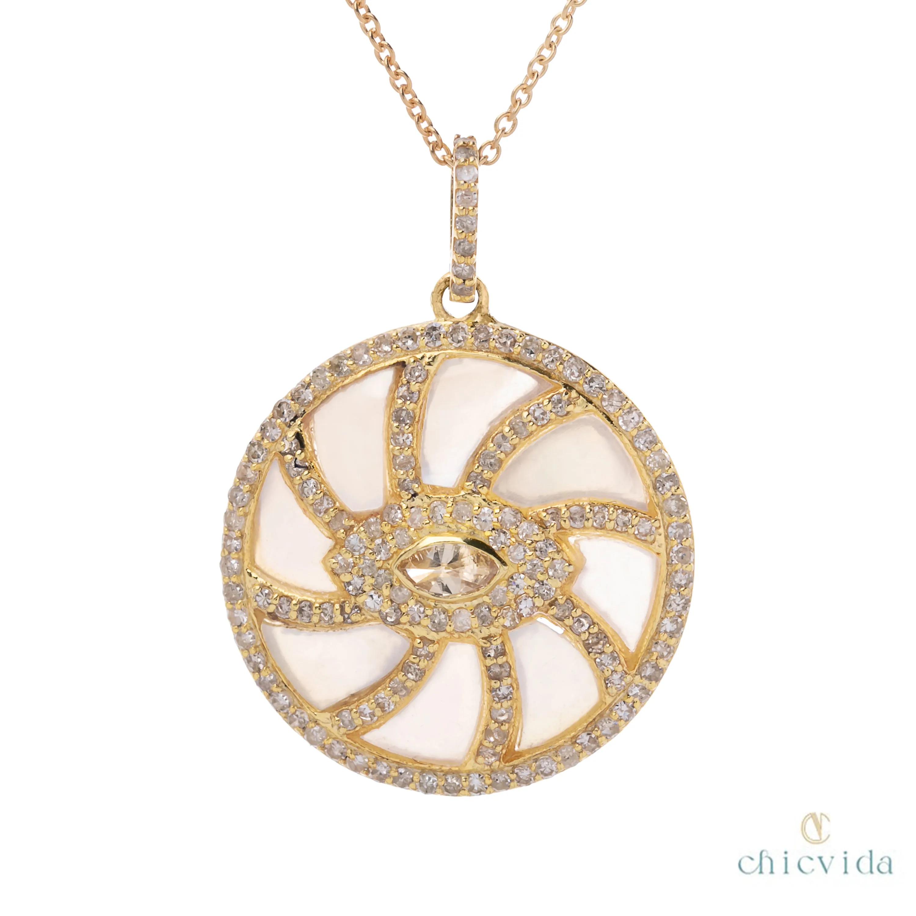Salt & Pepper Diamond Pendant with Mother Of Pearl