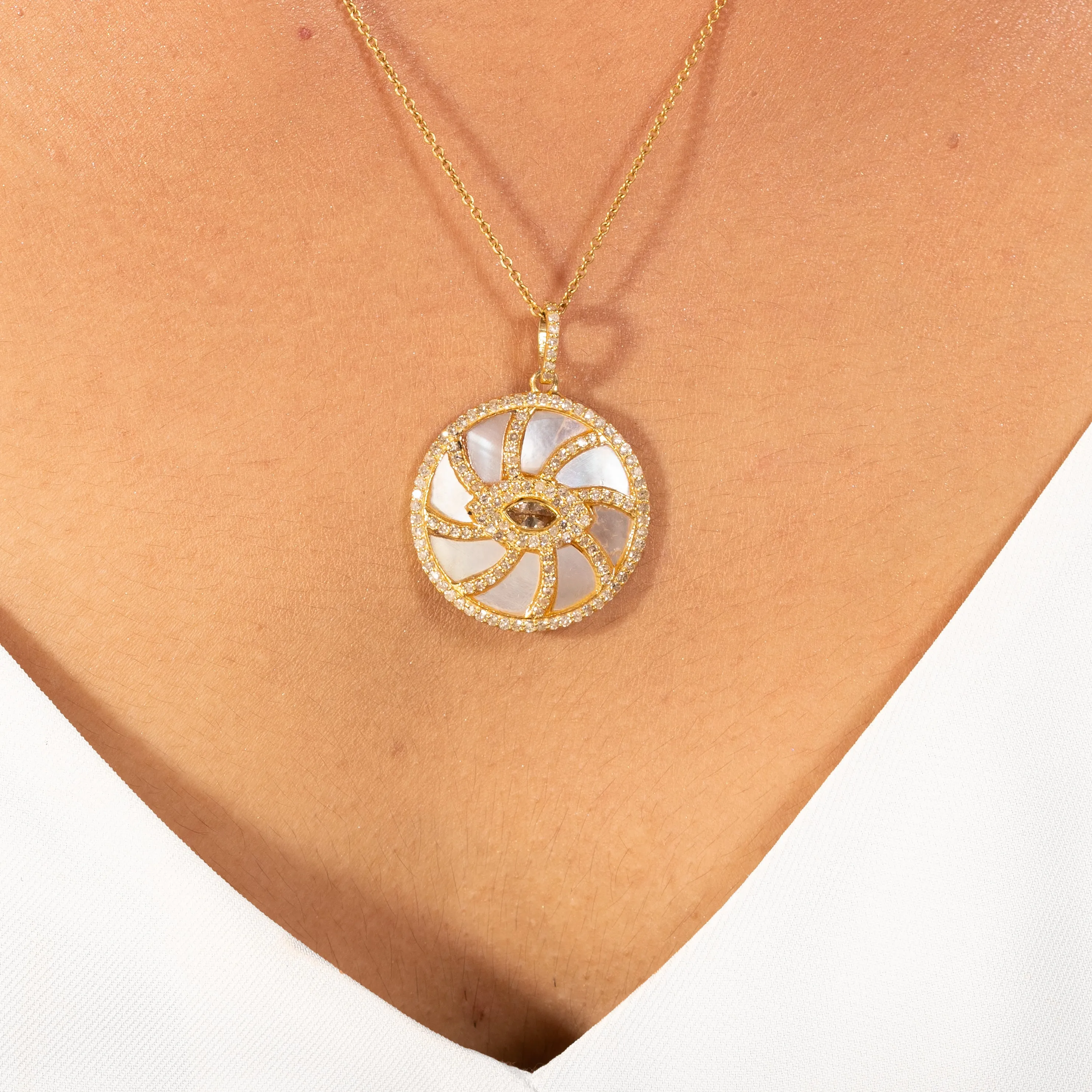 Salt & Pepper Diamond Pendant with Mother Of Pearl
