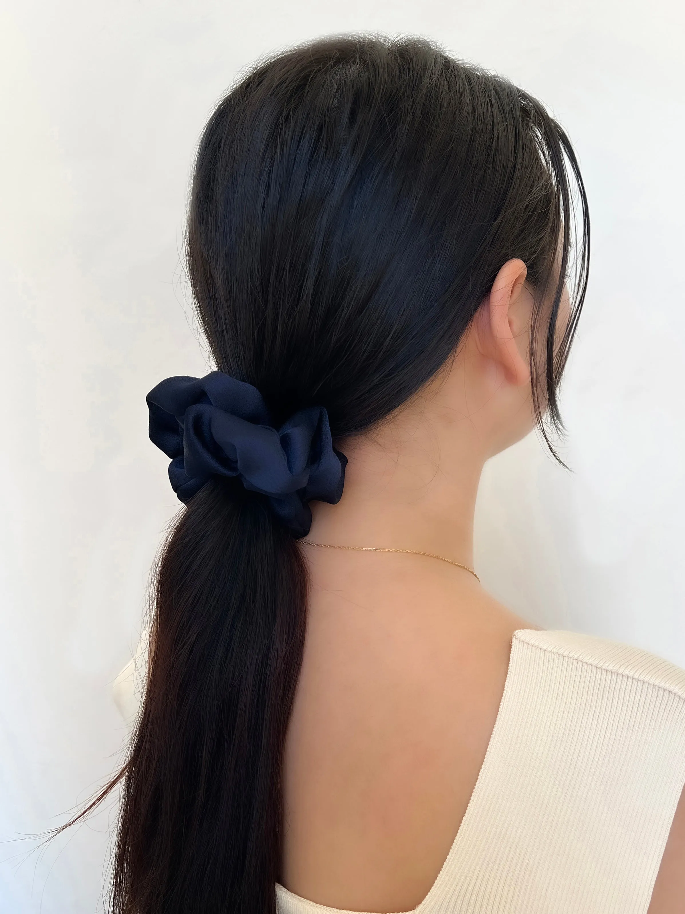 Satin Medium Navy Scrunchie