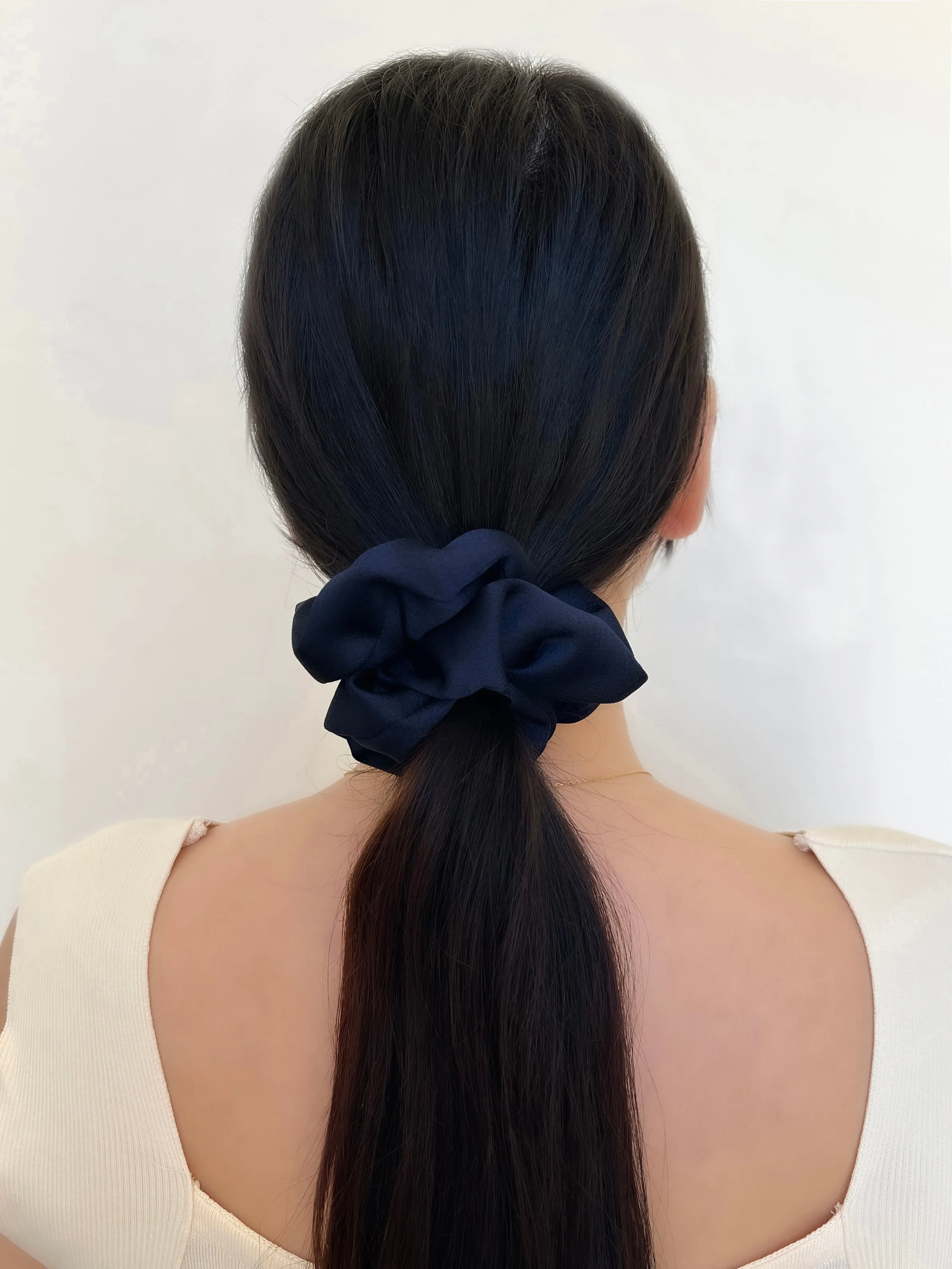 Satin Medium Navy Scrunchie