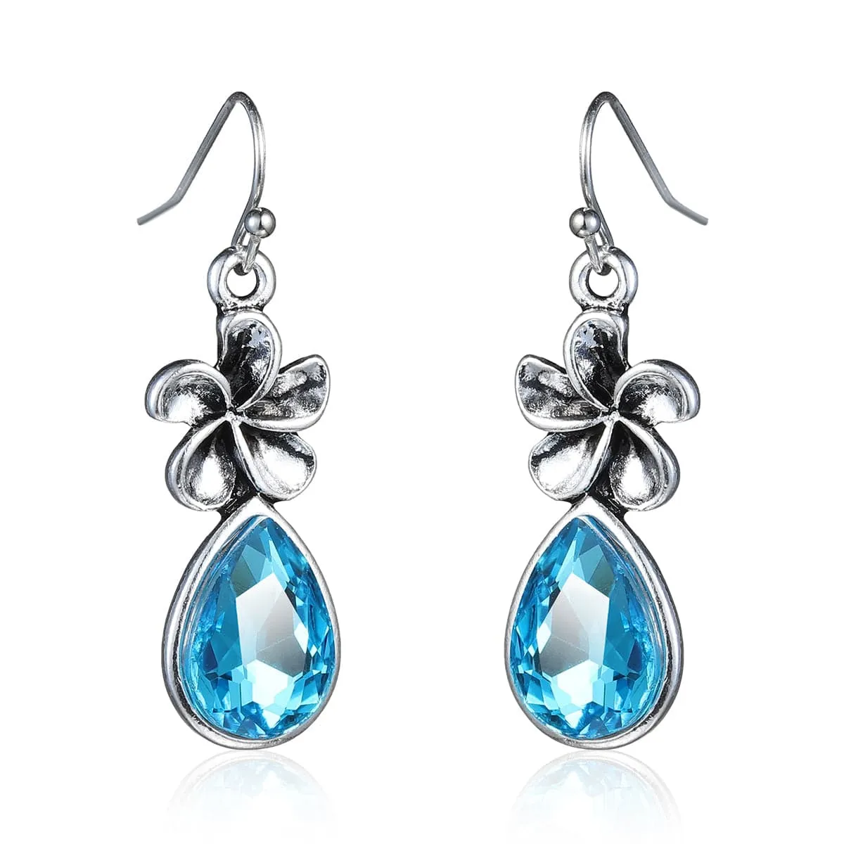 Sea Blue Crystal & Silver-Plated Windmill Drop Earrings