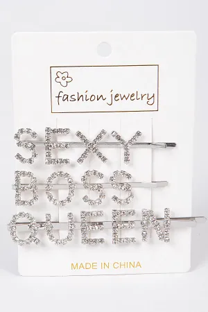 Sexy Rhinestone Hair Pin Set- Silver