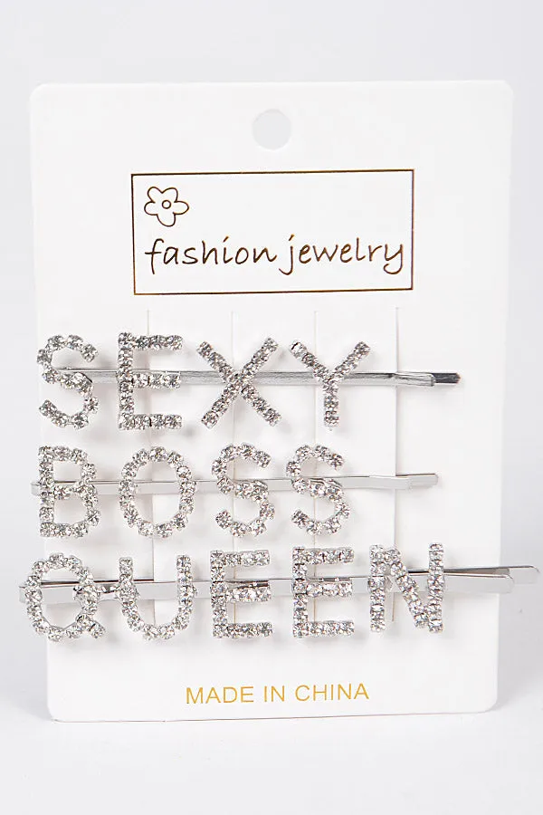 Sexy Rhinestone Hair Pin Set- Silver