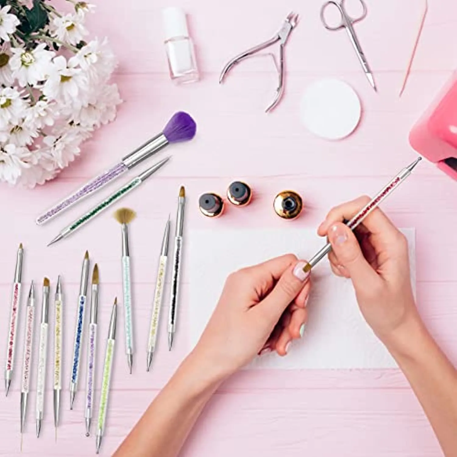 SHAREALL Nail Art Brushes 13PCS with Acrylic Nail Brush Nail Art Liner Brushes Extension Gel Nail Brush 3D Nail Art Brush Nail Dotting Pen Double-ended Nail Art Design Painting Tools Set for Manicure