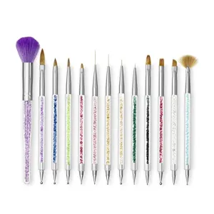 SHAREALL Nail Art Brushes 13PCS with Acrylic Nail Brush Nail Art Liner Brushes Extension Gel Nail Brush 3D Nail Art Brush Nail Dotting Pen Double-ended Nail Art Design Painting Tools Set for Manicure