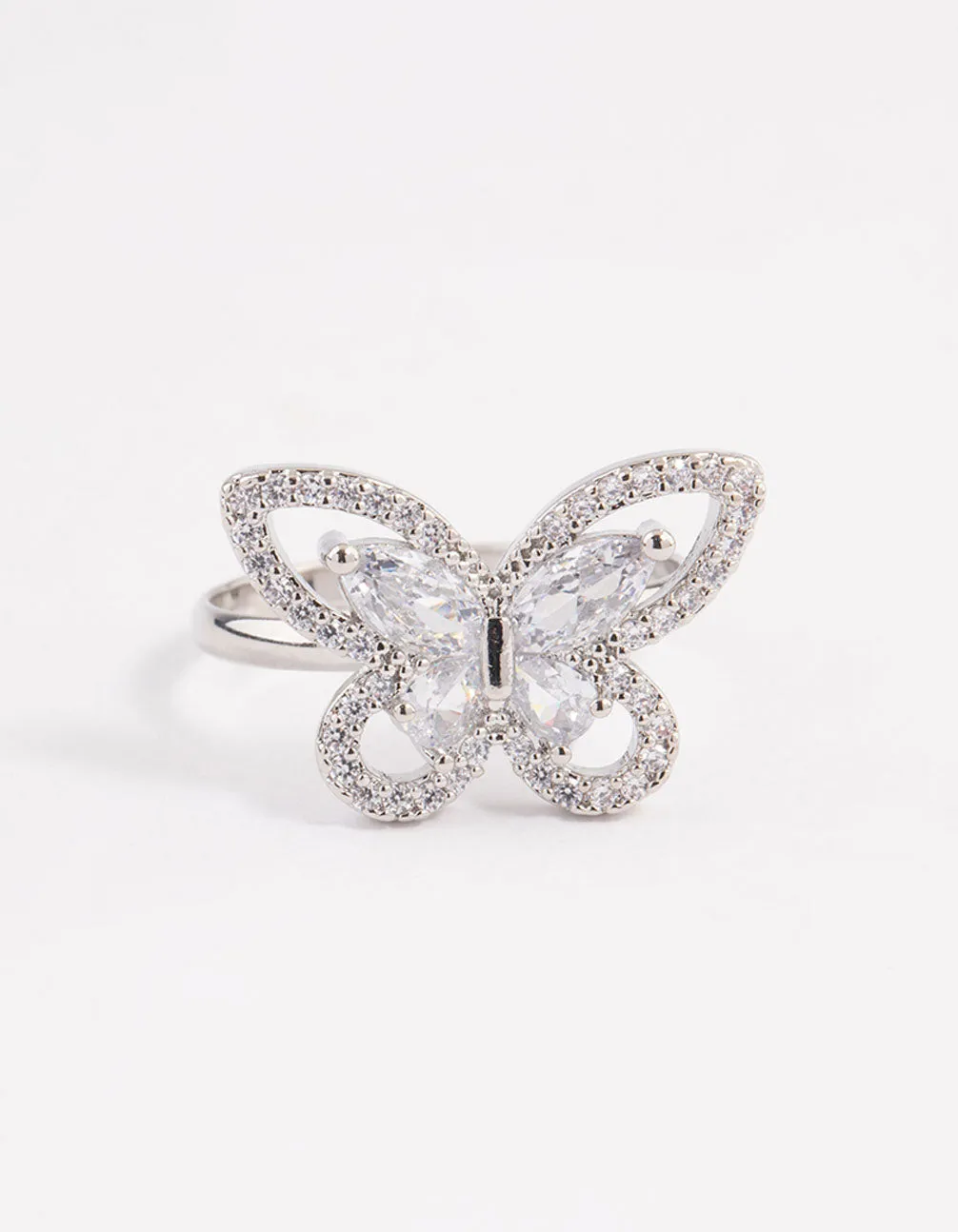Silver Sparkling Butterfly Cocktail Ring