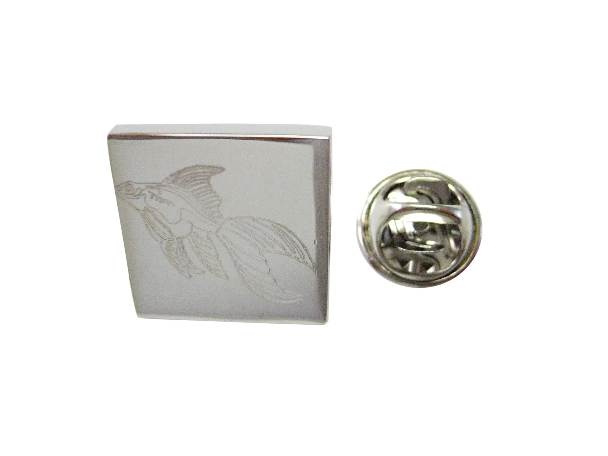 Silver Toned Etched Large Tropical Fish Lapel Pin