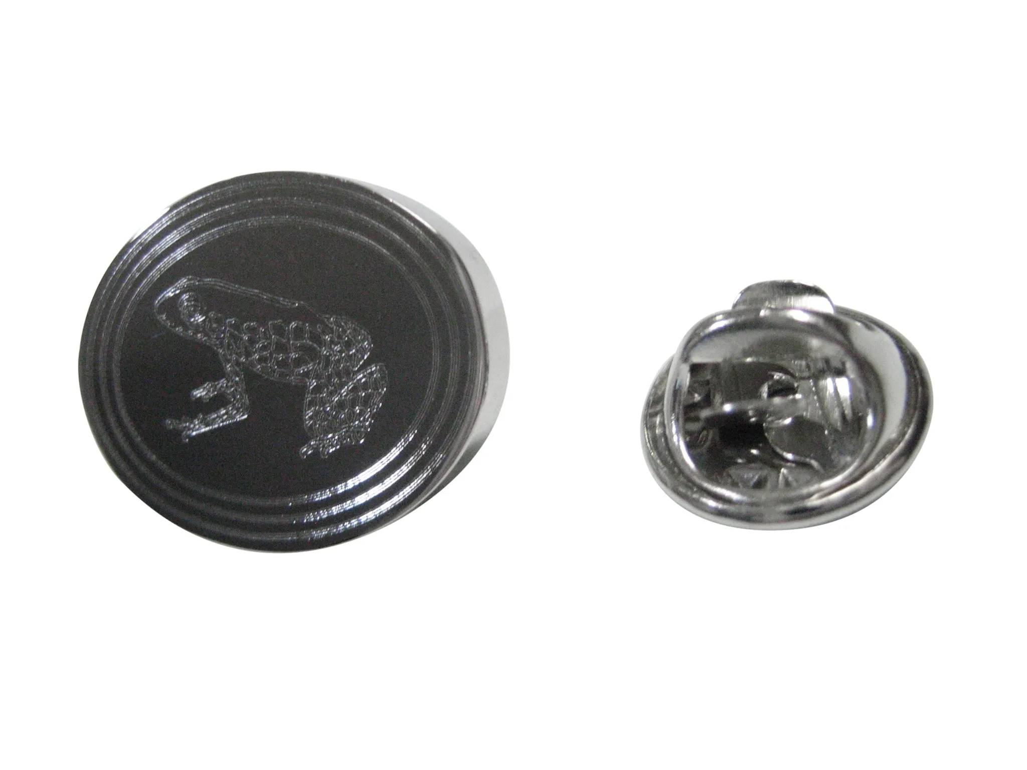 Silver Toned Etched Oval Tropical Frog Lapel Pin