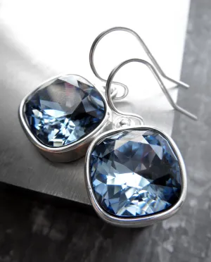 Sky Blue Crystal Earrings with Silver Bezels