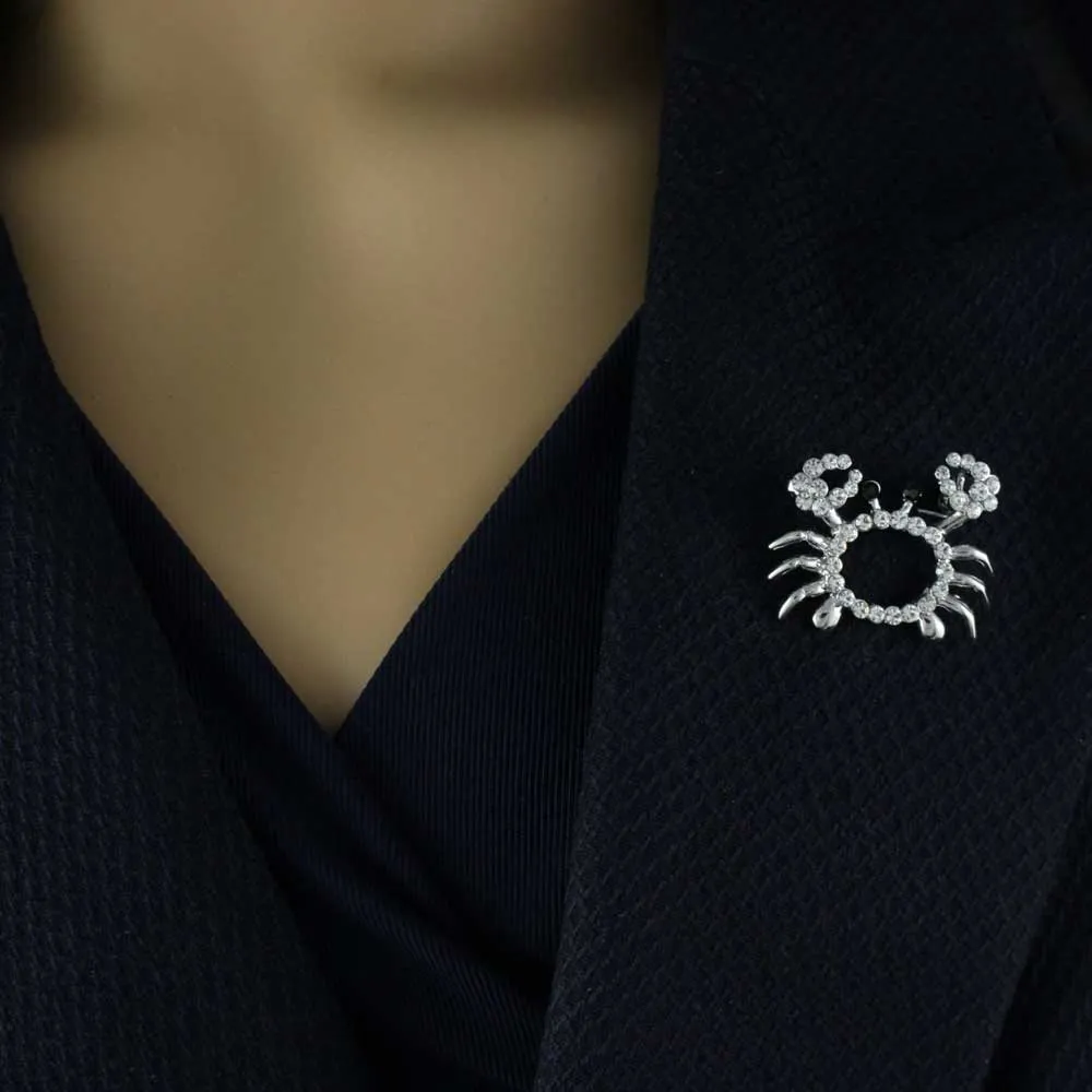 Small Crystal Crab with Black Eyes Brooch Pin - PRS722A